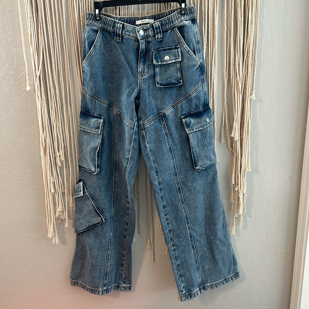 PacSun Light Blue Low Rise Puddle Cargo Jeans